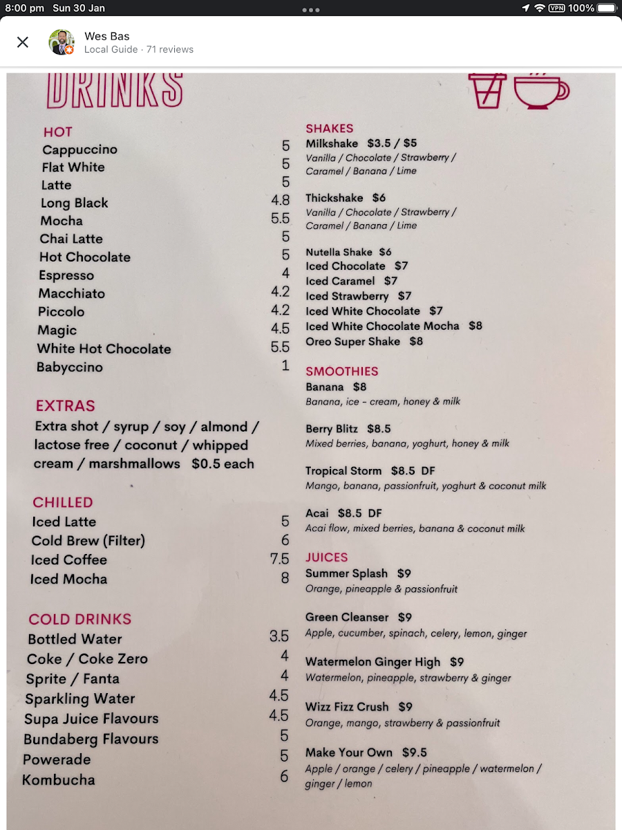 Menu, Three Flamingos Espresso