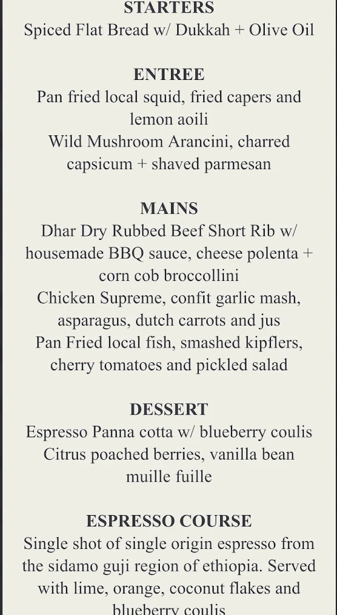Menu, Three Flamingos Espresso