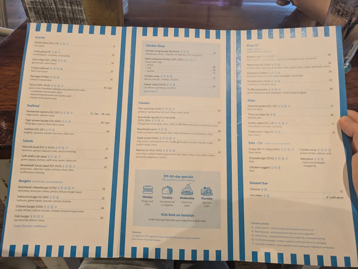 Menu, Boardwalk Social by Crystalbrook