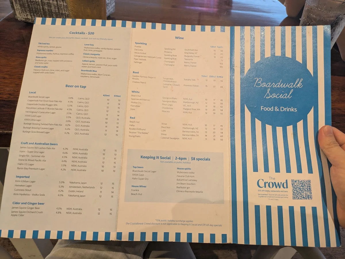 Menu, Boardwalk Social by Crystalbrook
