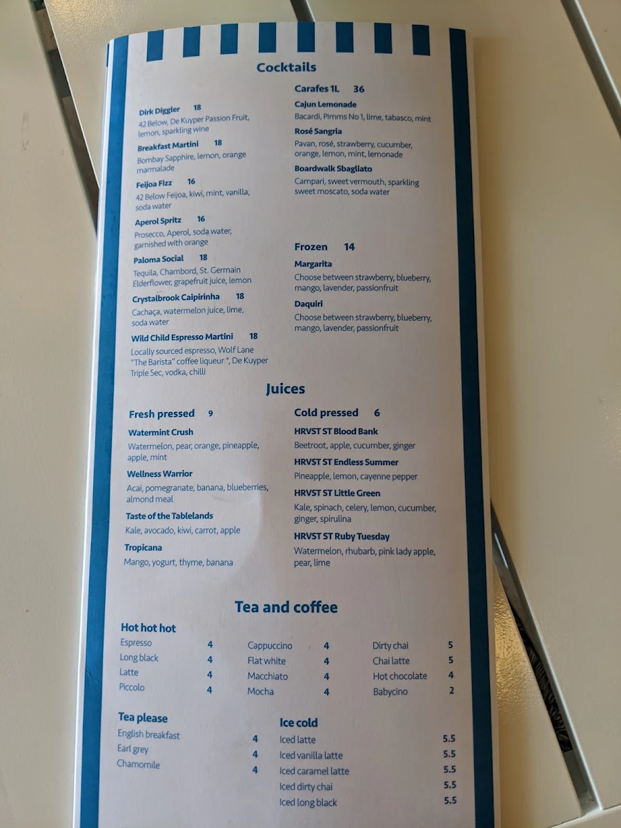Menu, Boardwalk Social by Crystalbrook