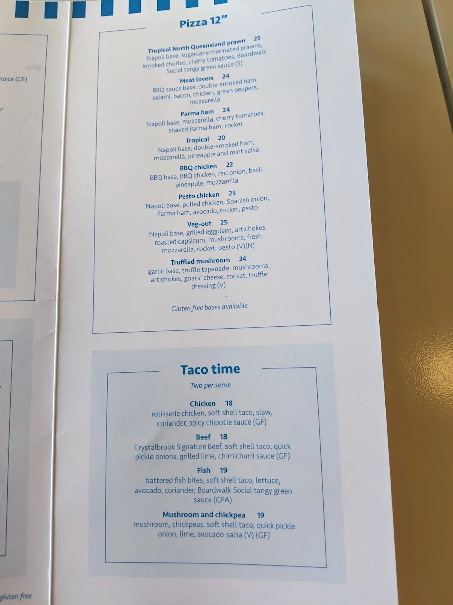 Menu, Boardwalk Social by Crystalbrook