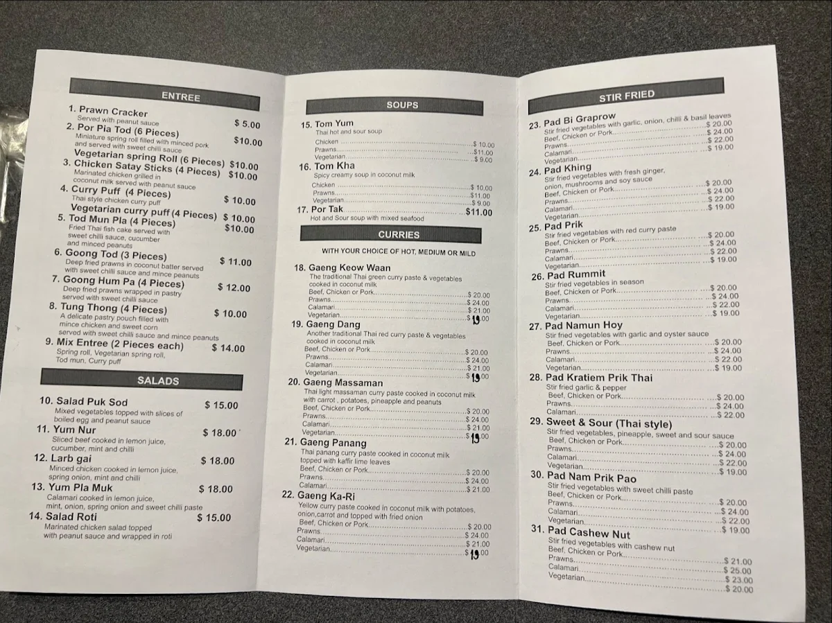 Menu, Saowanee Thai