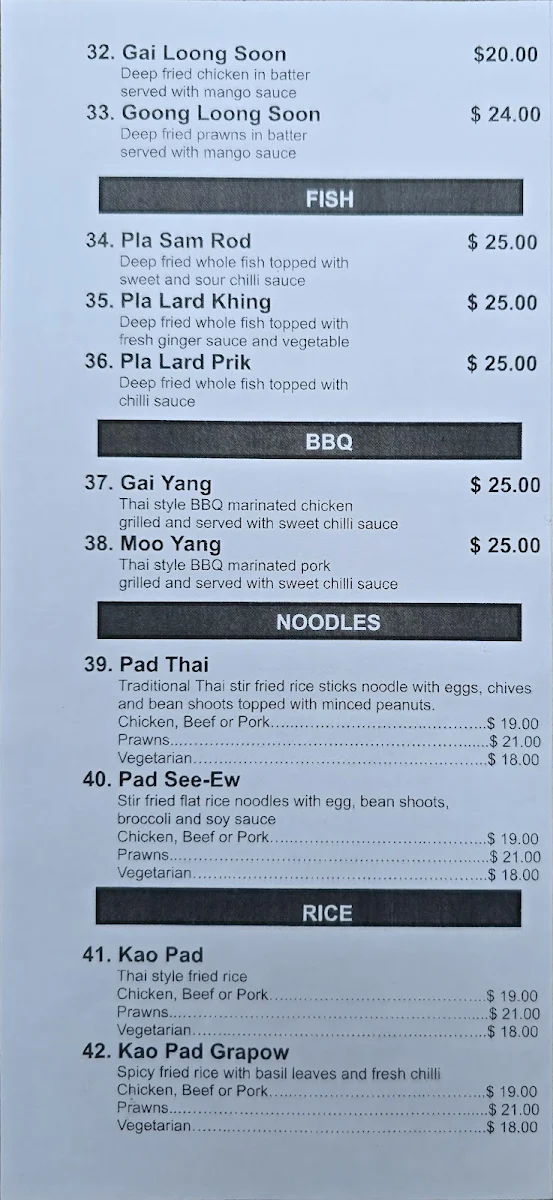 Menu, Saowanee Thai