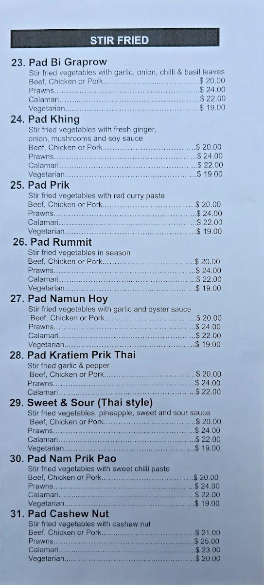 Menu, Saowanee Thai