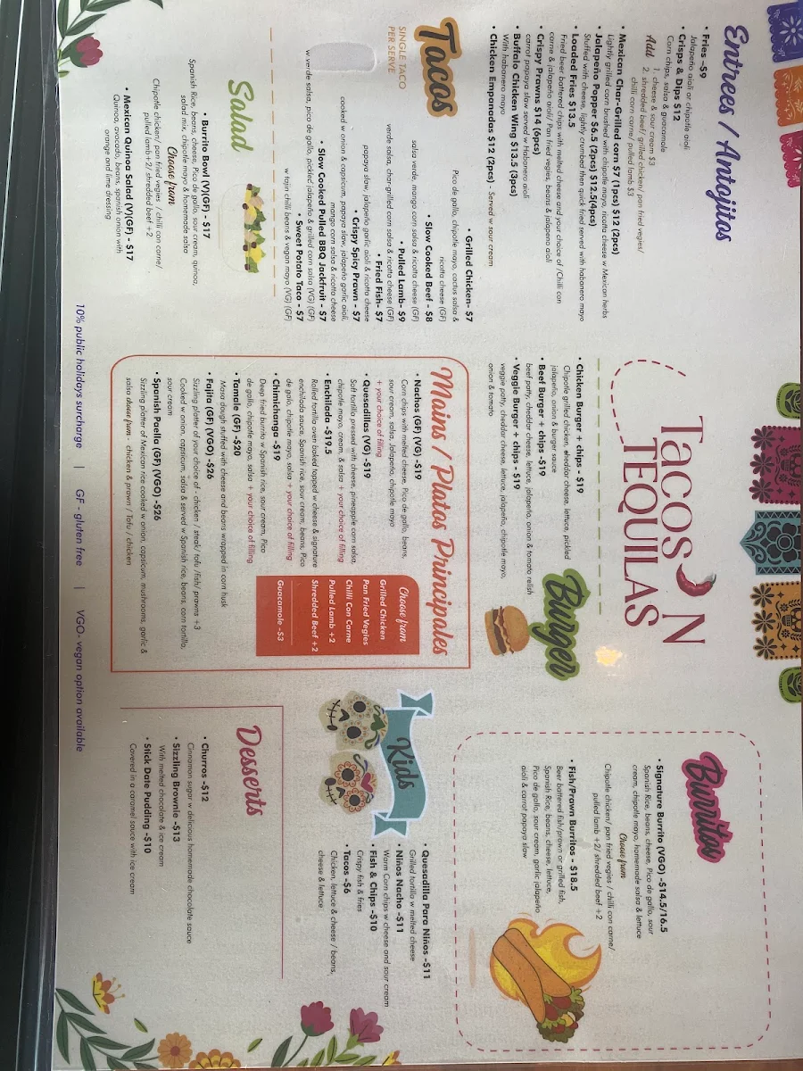 Menu, Tacos 'N' Tequilas Elsternwick