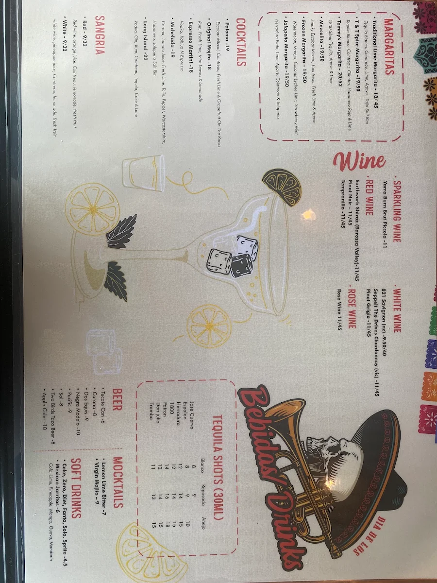 Menu, Tacos 'N' Tequilas Elsternwick