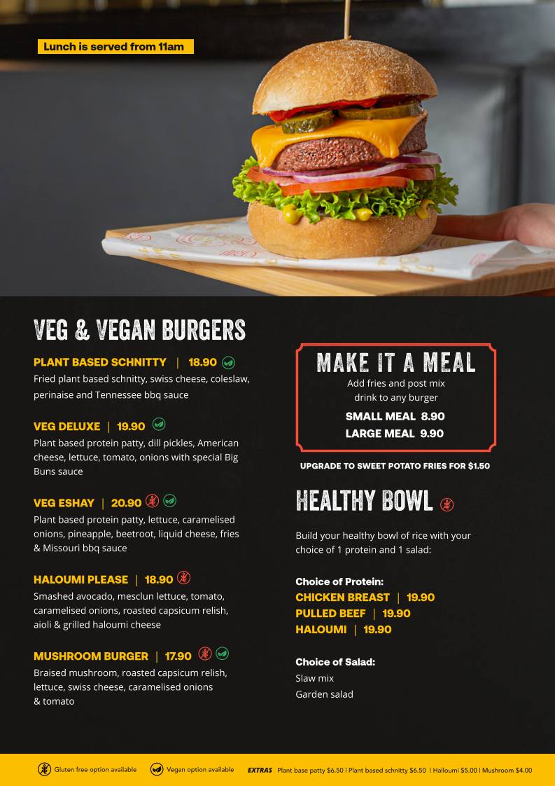 Menu, Big Buns Burgers Ribs & Shakes - Upper Mount Gravatt