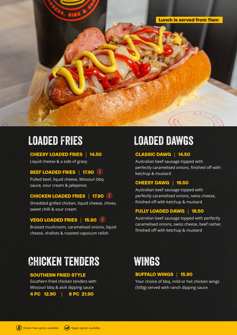 Menu, Big Buns Burgers Ribs & Shakes - Upper Mount Gravatt