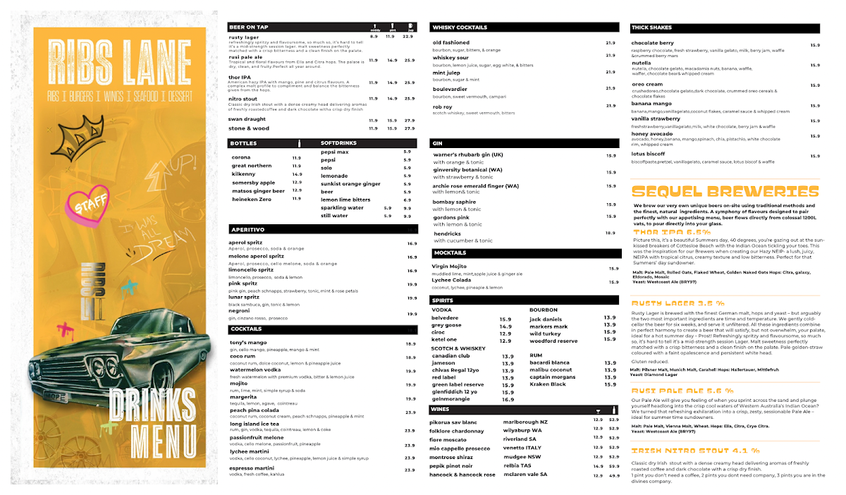 Menu, Ribs Lane Forrestfield