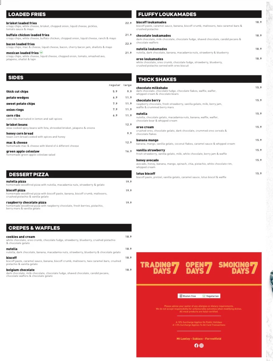 Menu, Ribs Lane Forrestfield