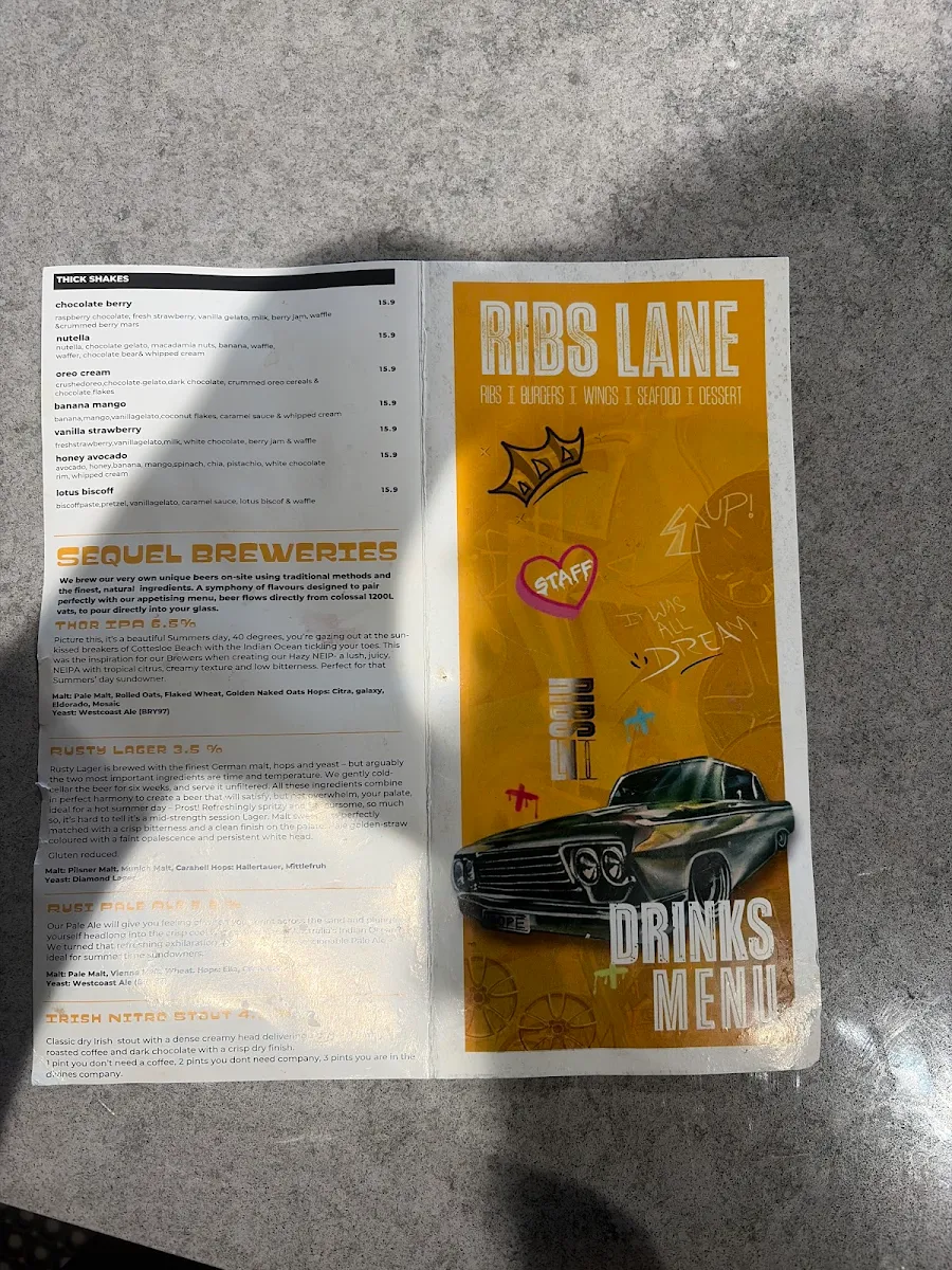 Menu, Ribs Lane Forrestfield