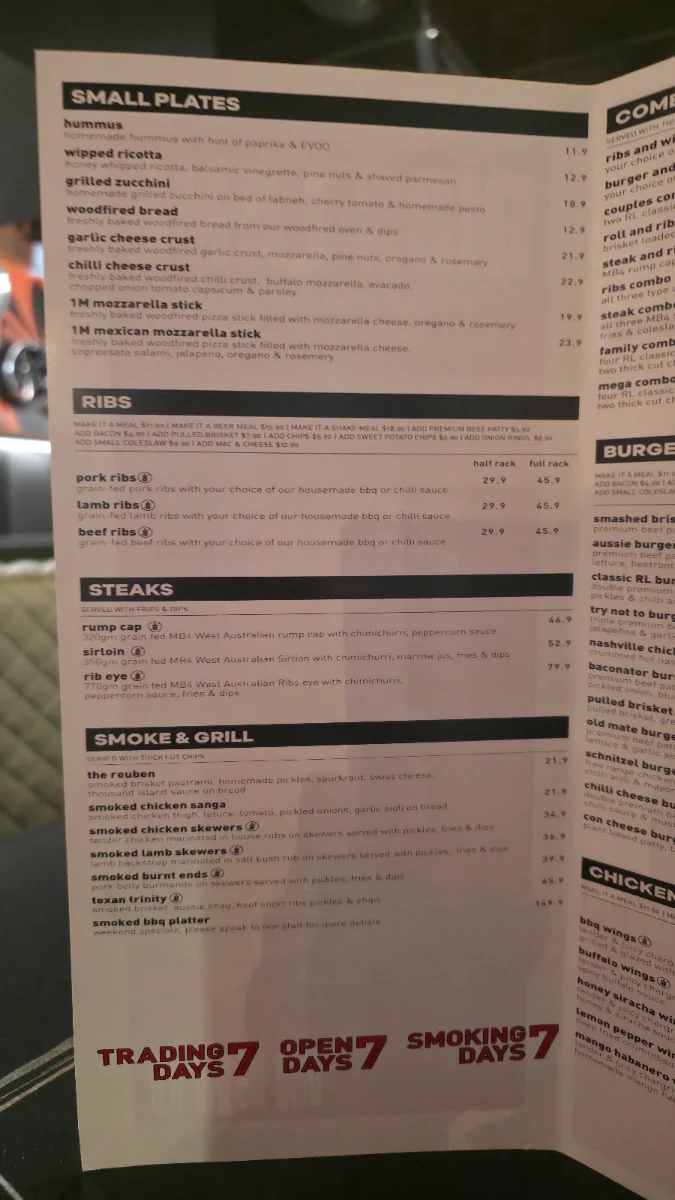 Menu, Ribs Lane Forrestfield