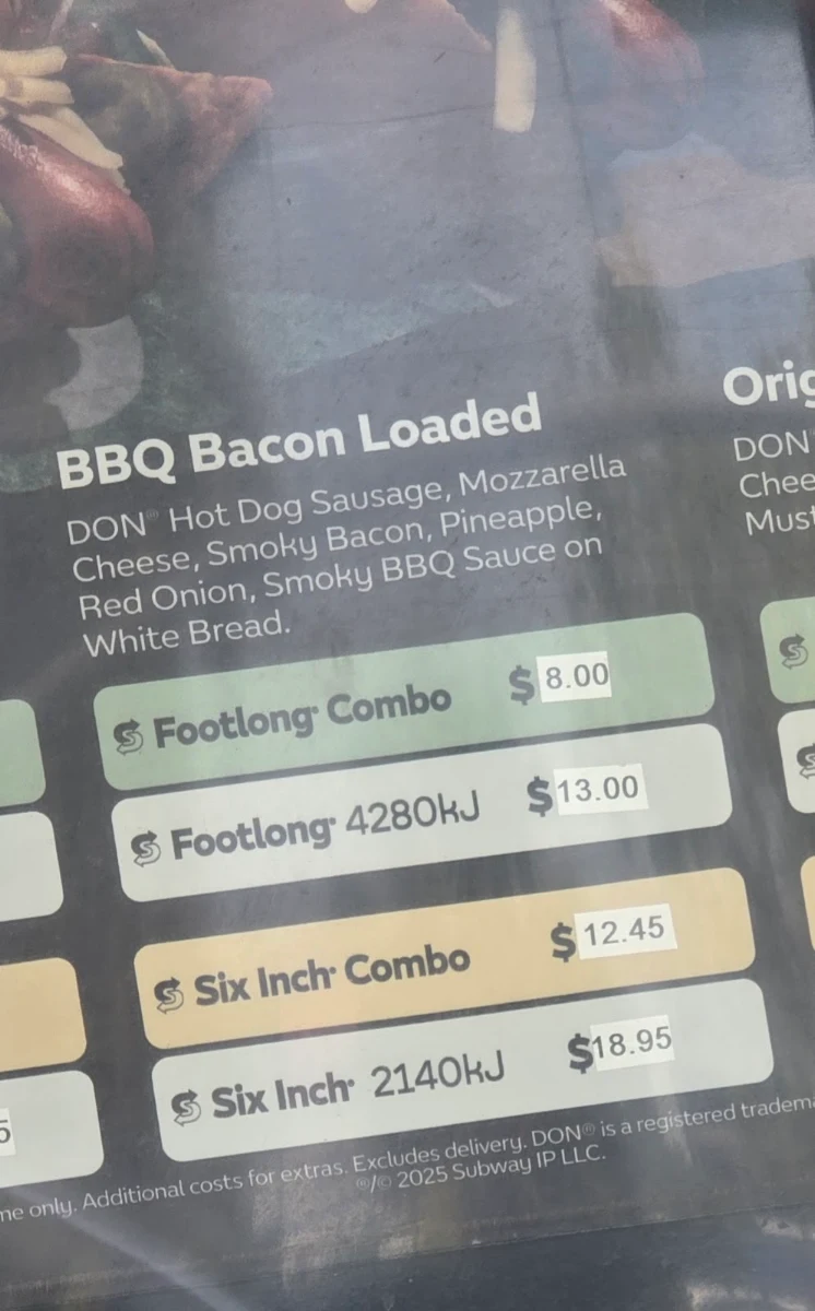 Menu, Subway