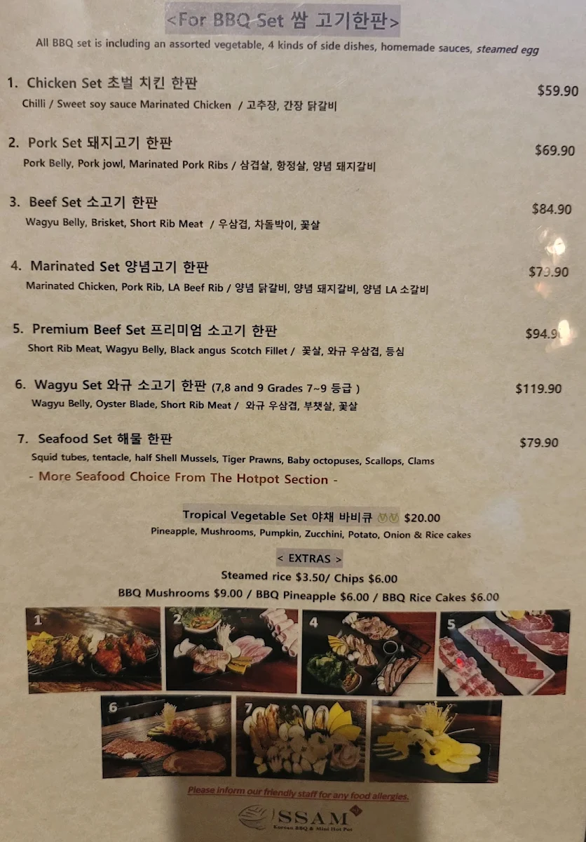 Menu, SSAM Korean BBQ & Mini Hot Pot