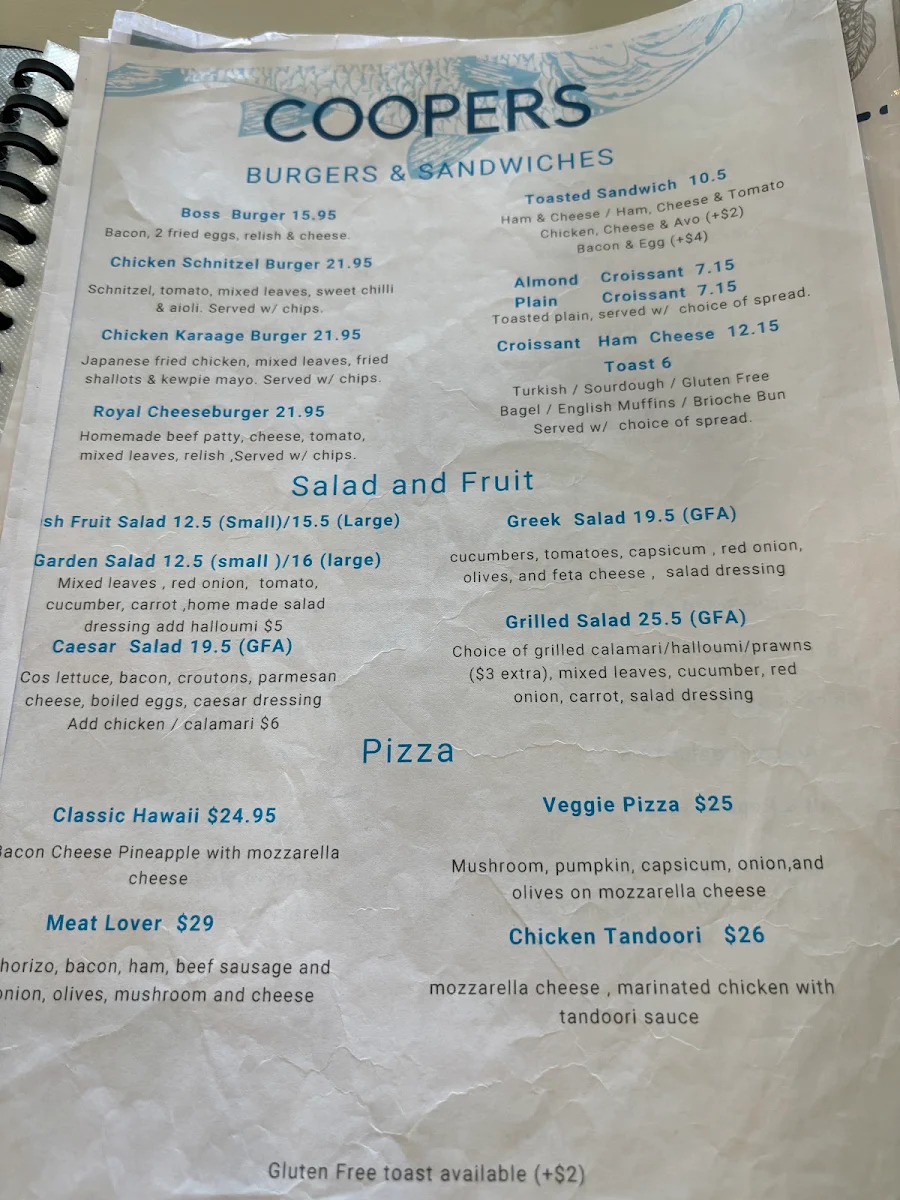Menu, Cooper's Speciality Coffee and Tap House