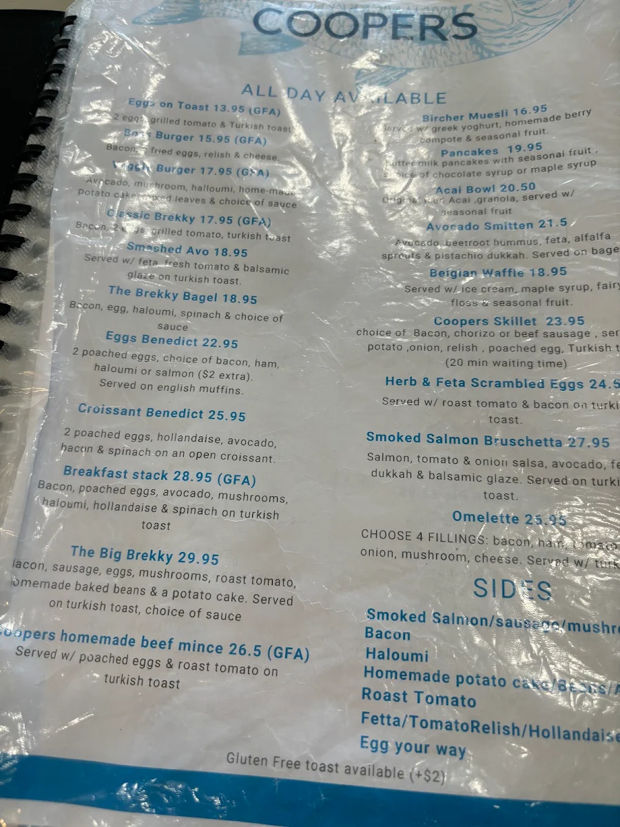 Menu, Cooper's Speciality Coffee and Tap House
