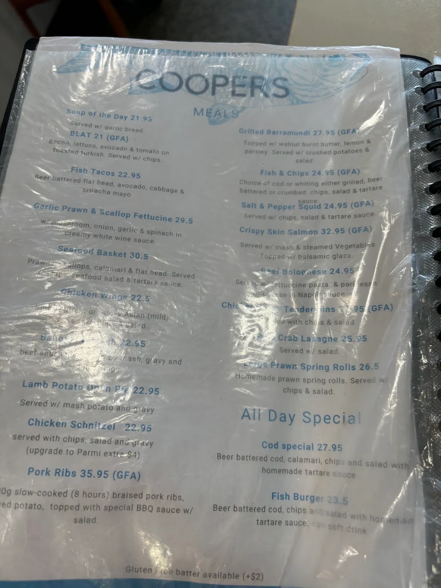 Menu, Cooper's Speciality Coffee and Tap House