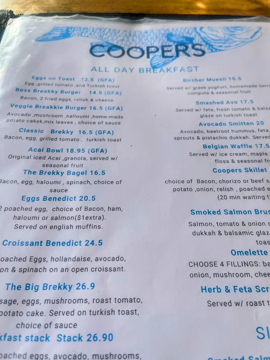 Menu, Cooper's Speciality Coffee and Tap House