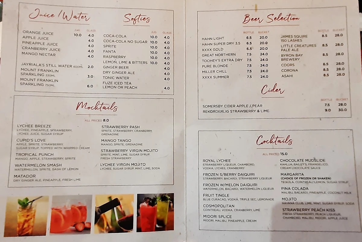Menu, Jayliano's Strathpine