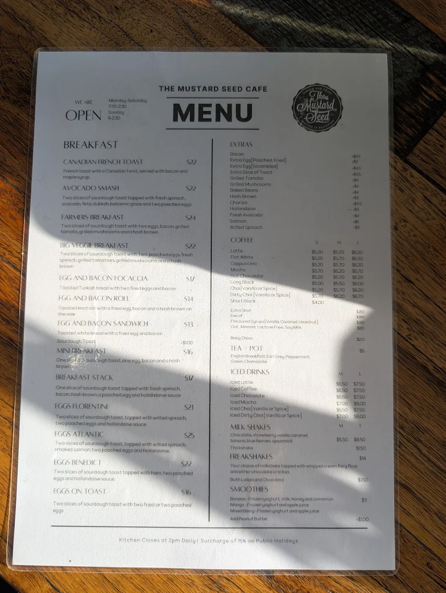Menu, The Mustard Seed Cafe
