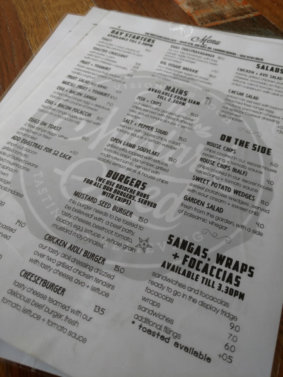 Menu, The Mustard Seed Cafe