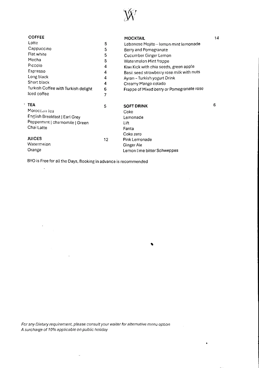 Menu, WaFire Grill