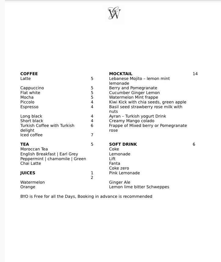 Menu, WaFire Grill