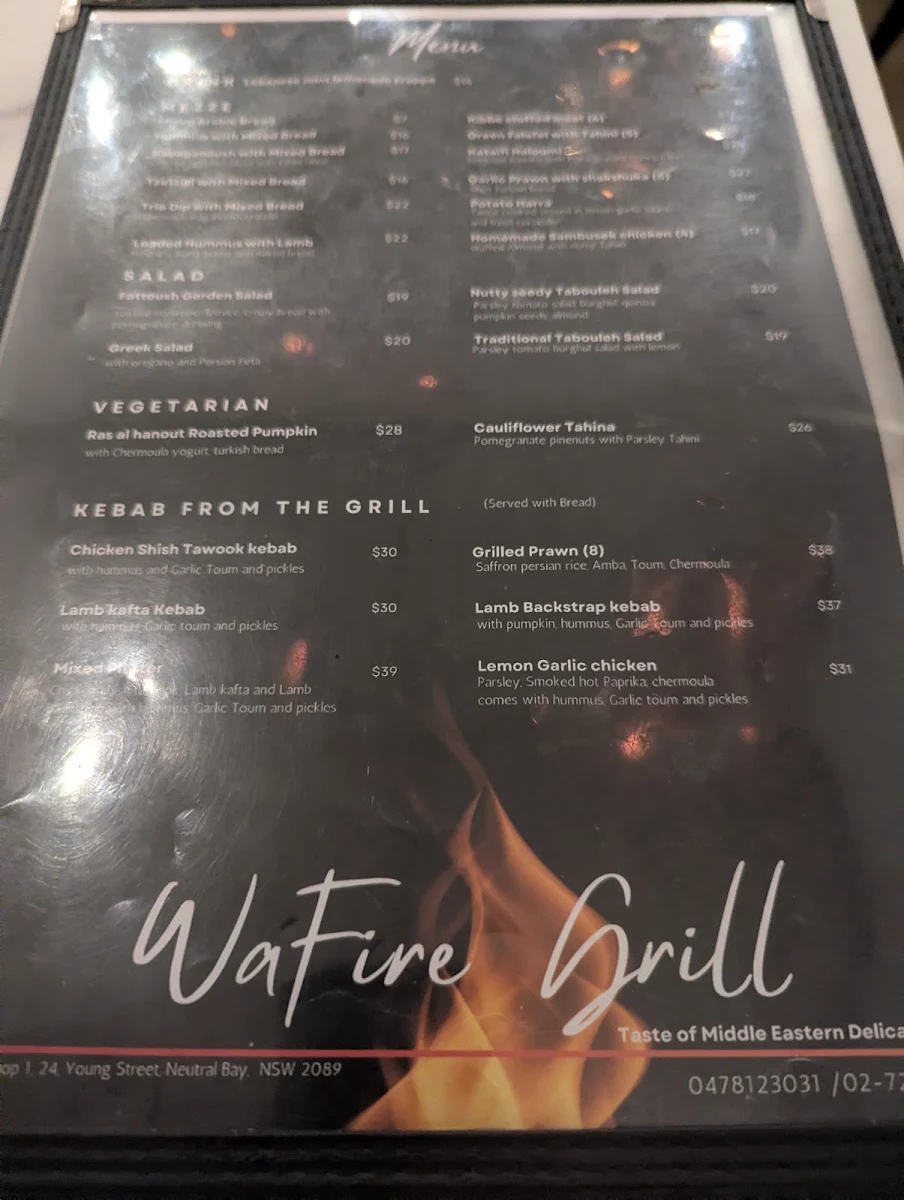 Menu, WaFire Grill