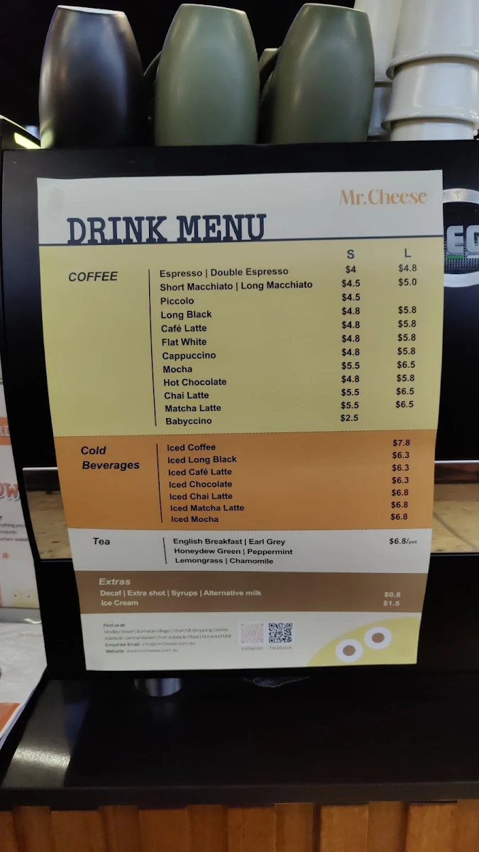 Menu, Mr. Cheese Central Market
