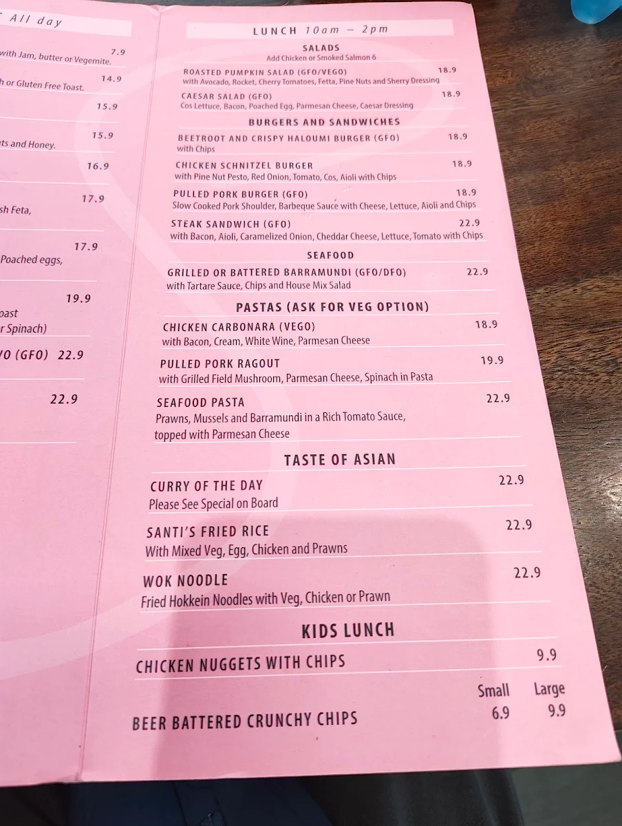 Menu, Santi's