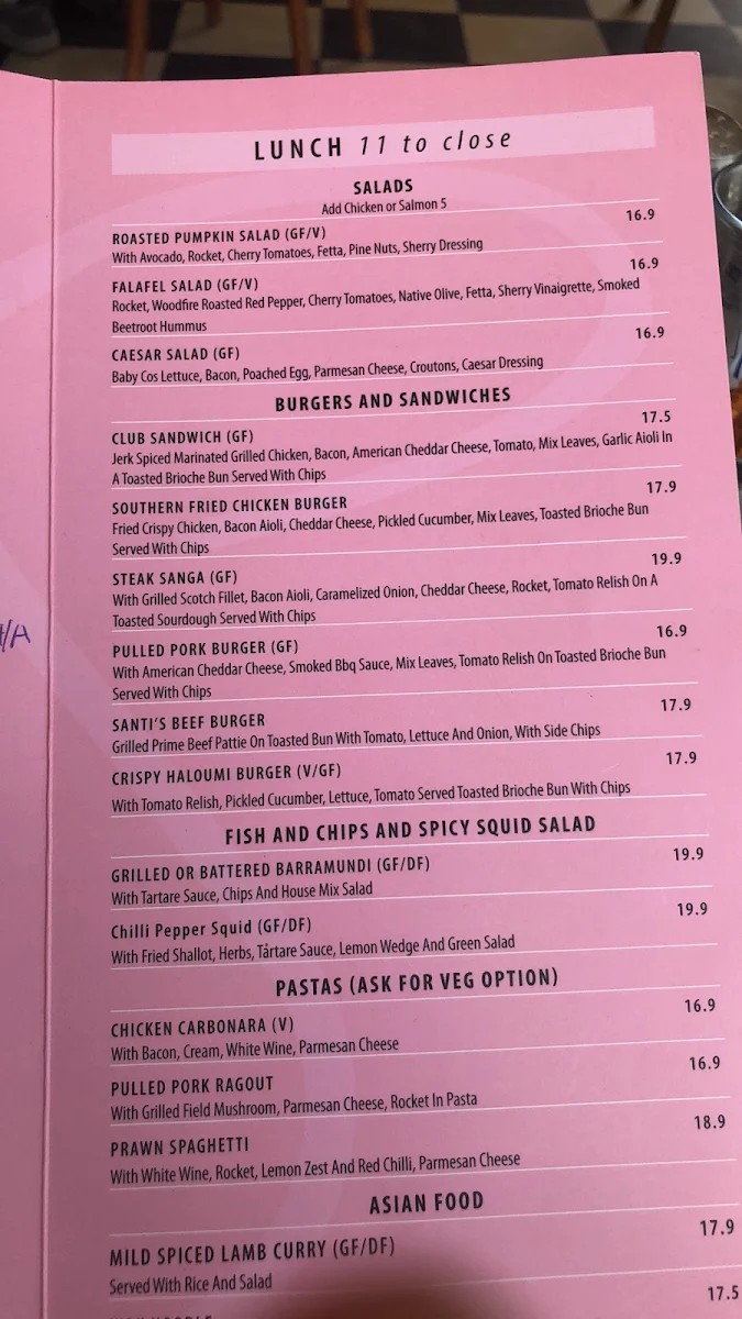 Menu, Santi's