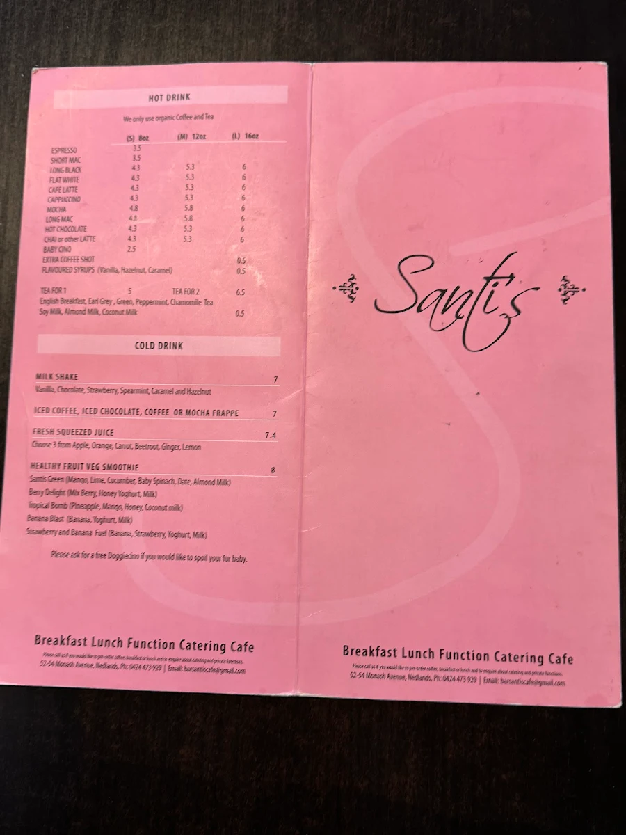 Menu, Santi's