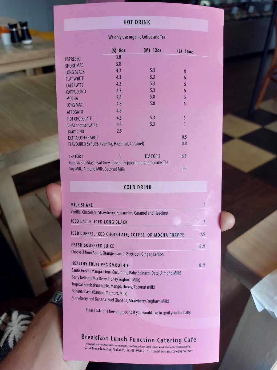 Menu, Santi's