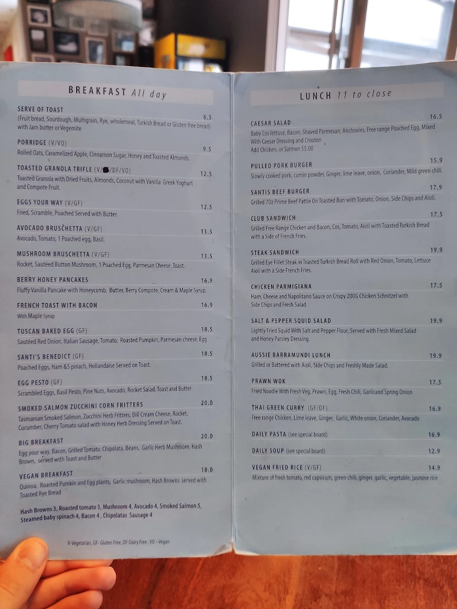 Menu, Santi's