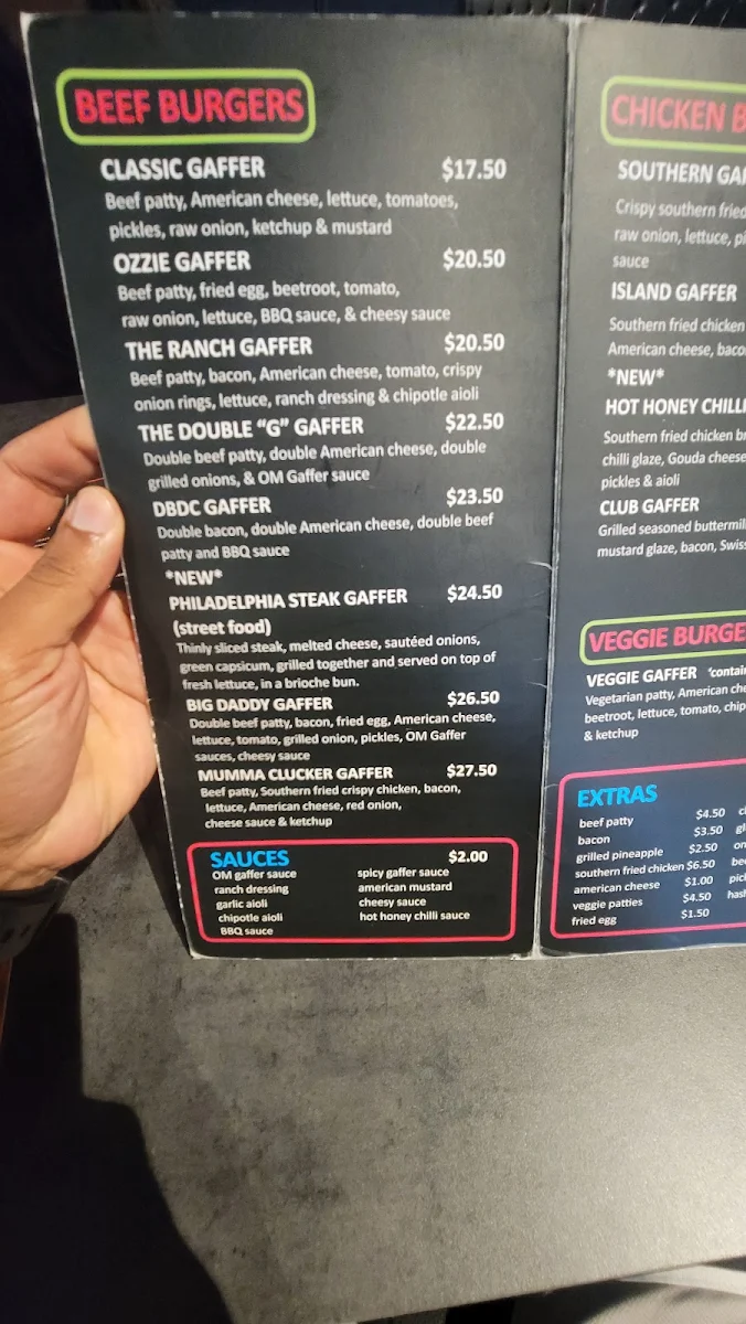 Menu, The Gaffer