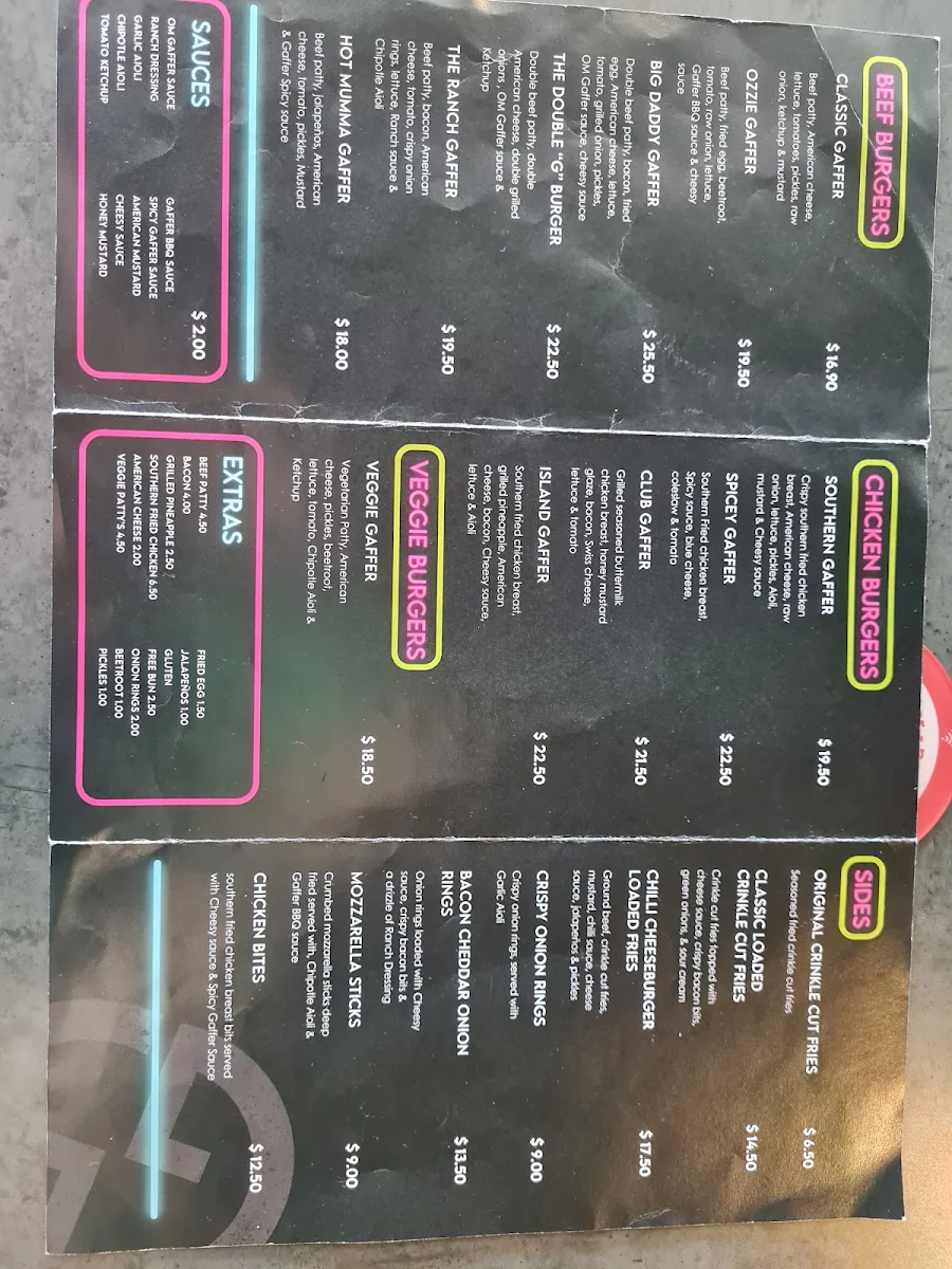 Menu, The Gaffer