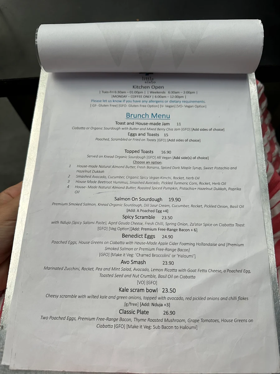 Menu, Little Sisto
