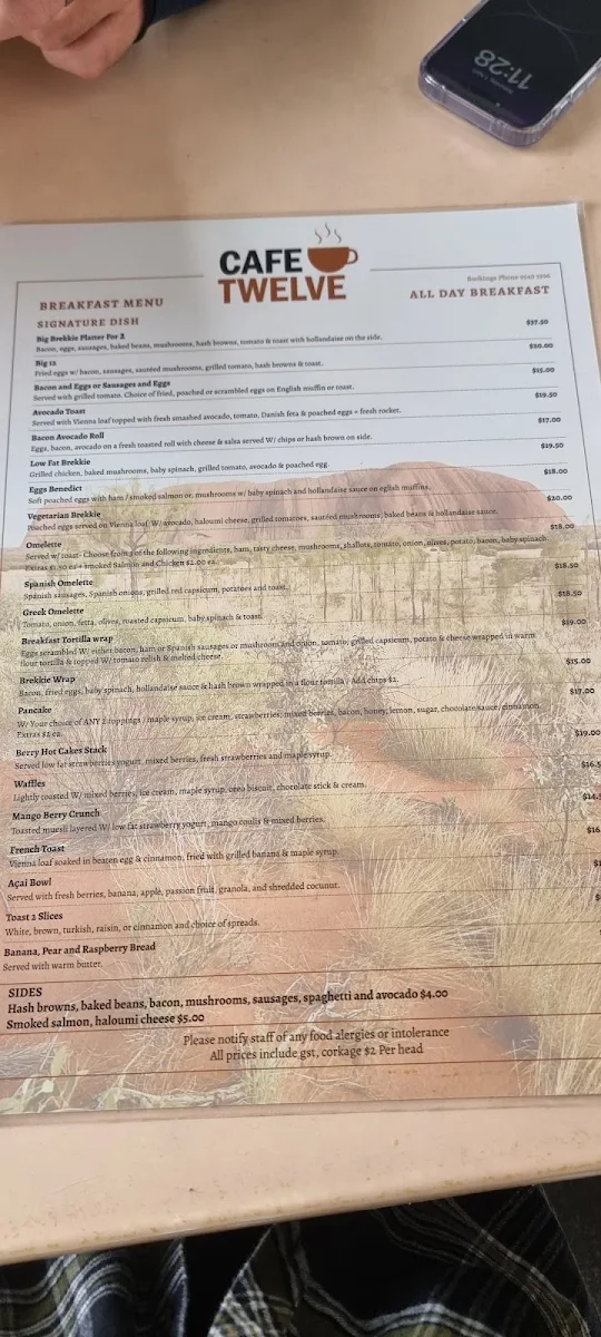 Menu, Cafe Twelve