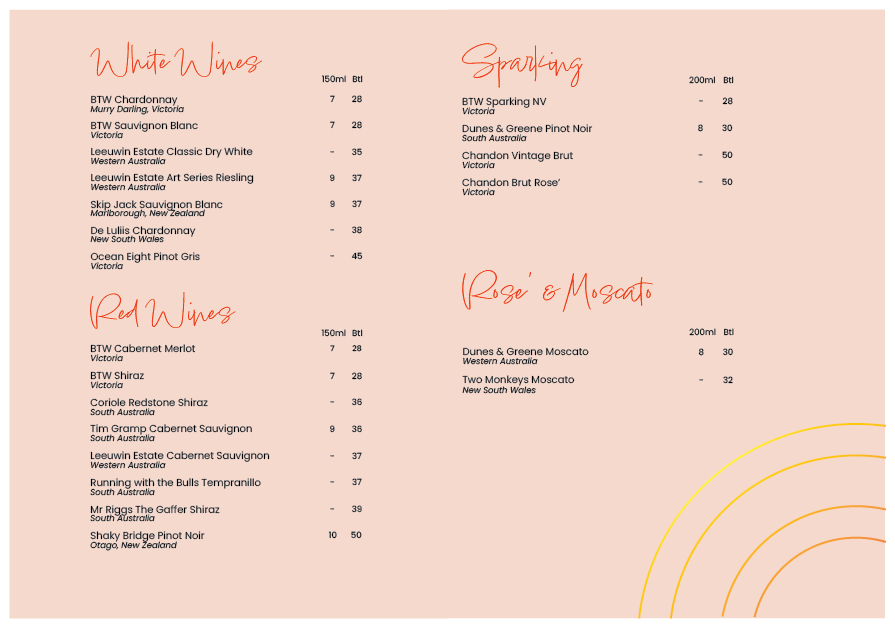 Menu, Croydon Park Hotel