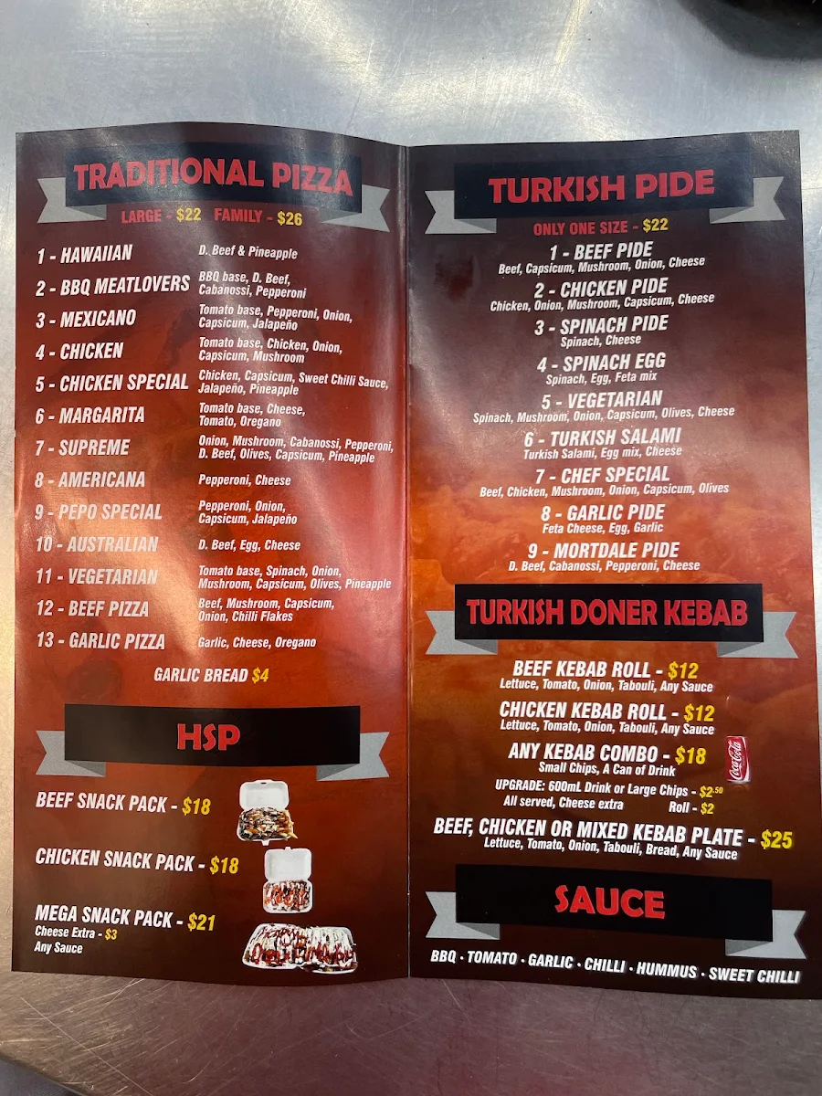 Menu, Family kebab house