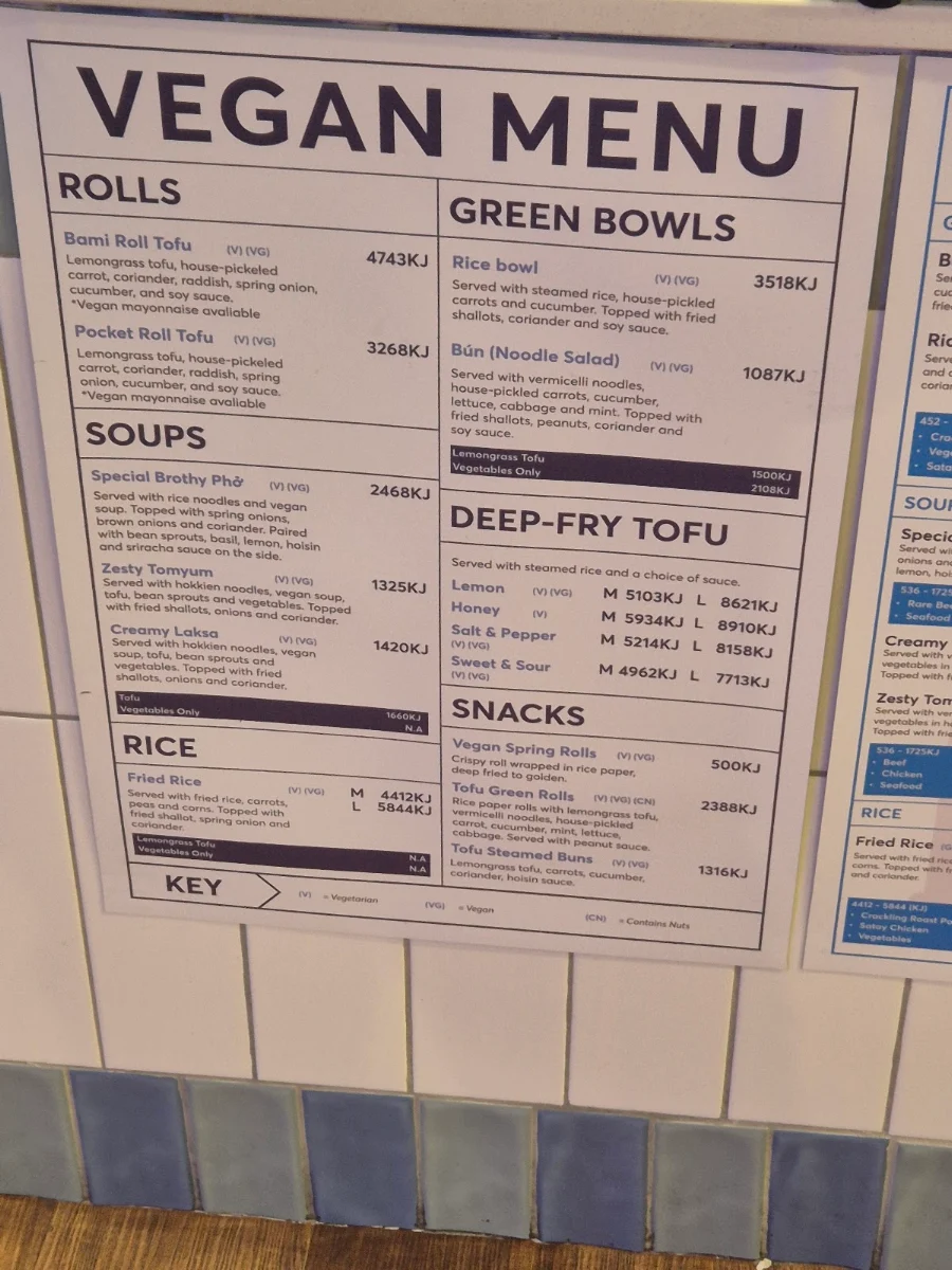 Menu, Bami Brighton