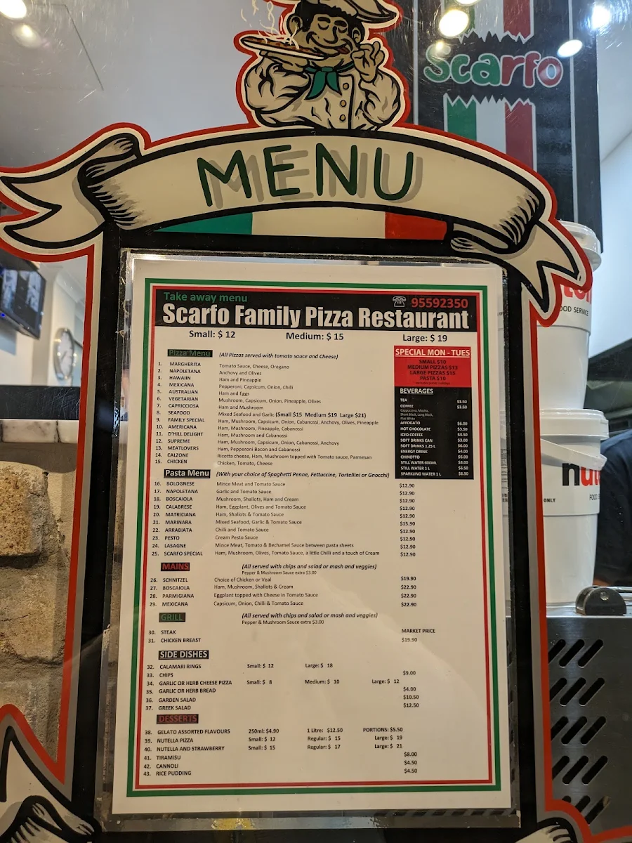 Menu, Scarfo Family Pizza Restaurant