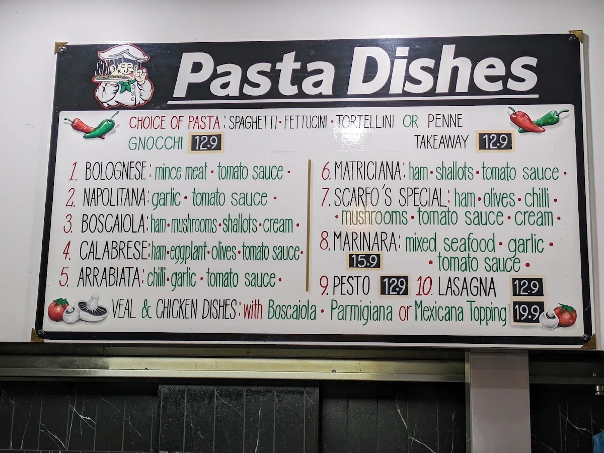 Menu, Scarfo Family Pizza Restaurant
