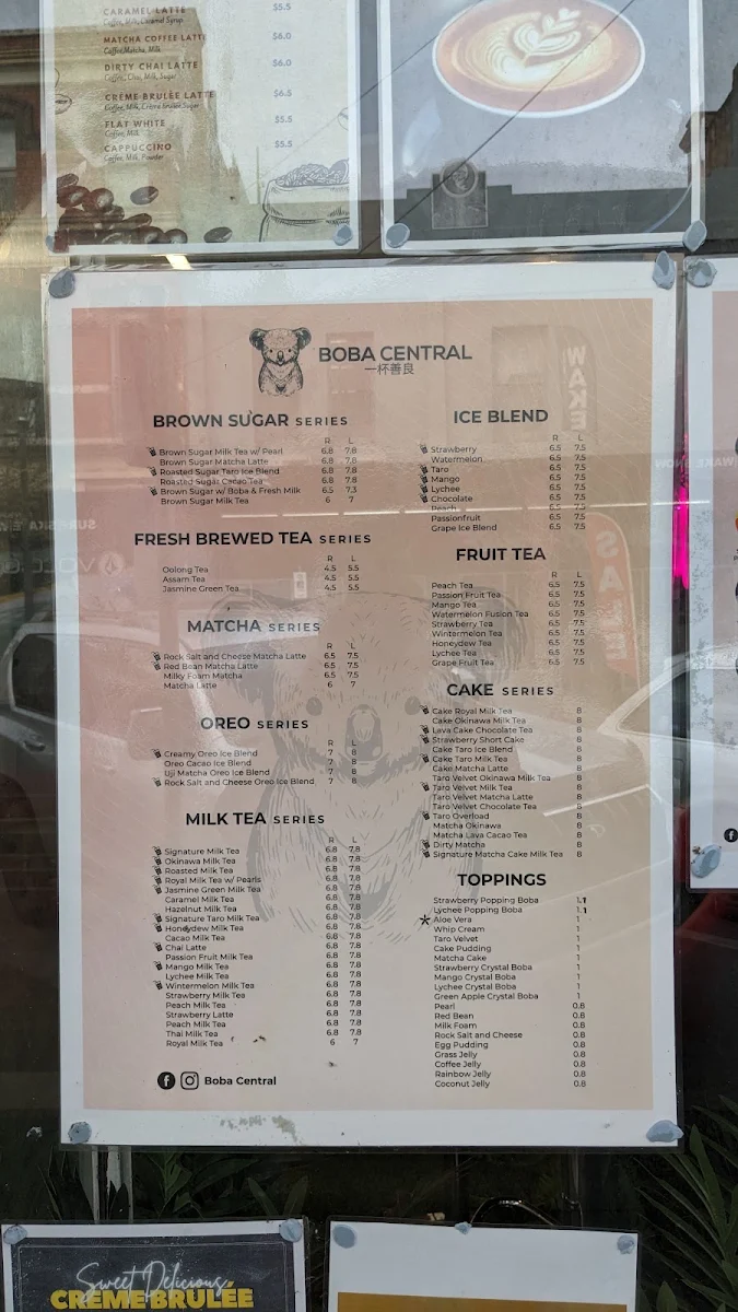 Menu, Boba Central Ballarat