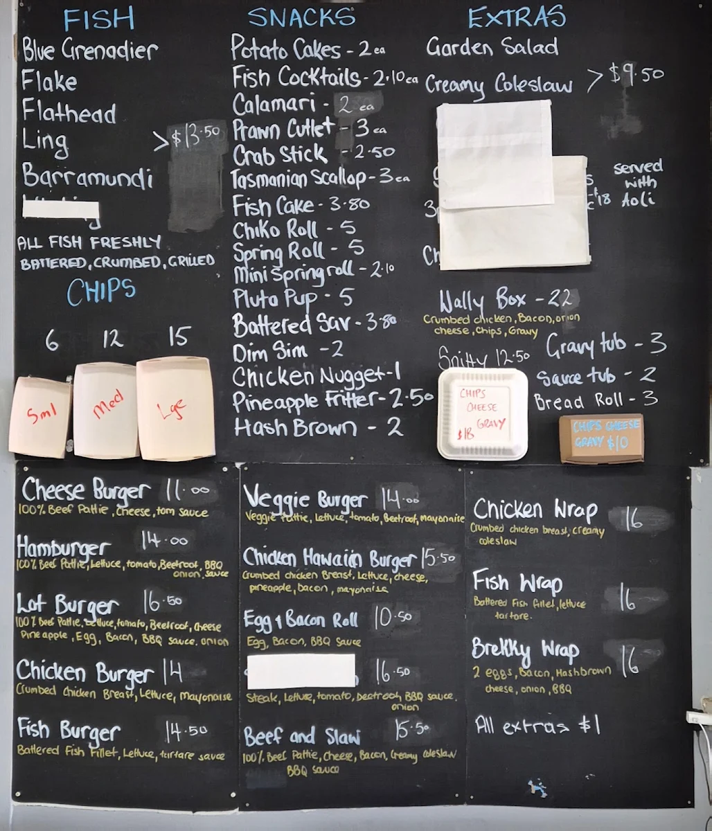 Menu, Eden Fish & Chips