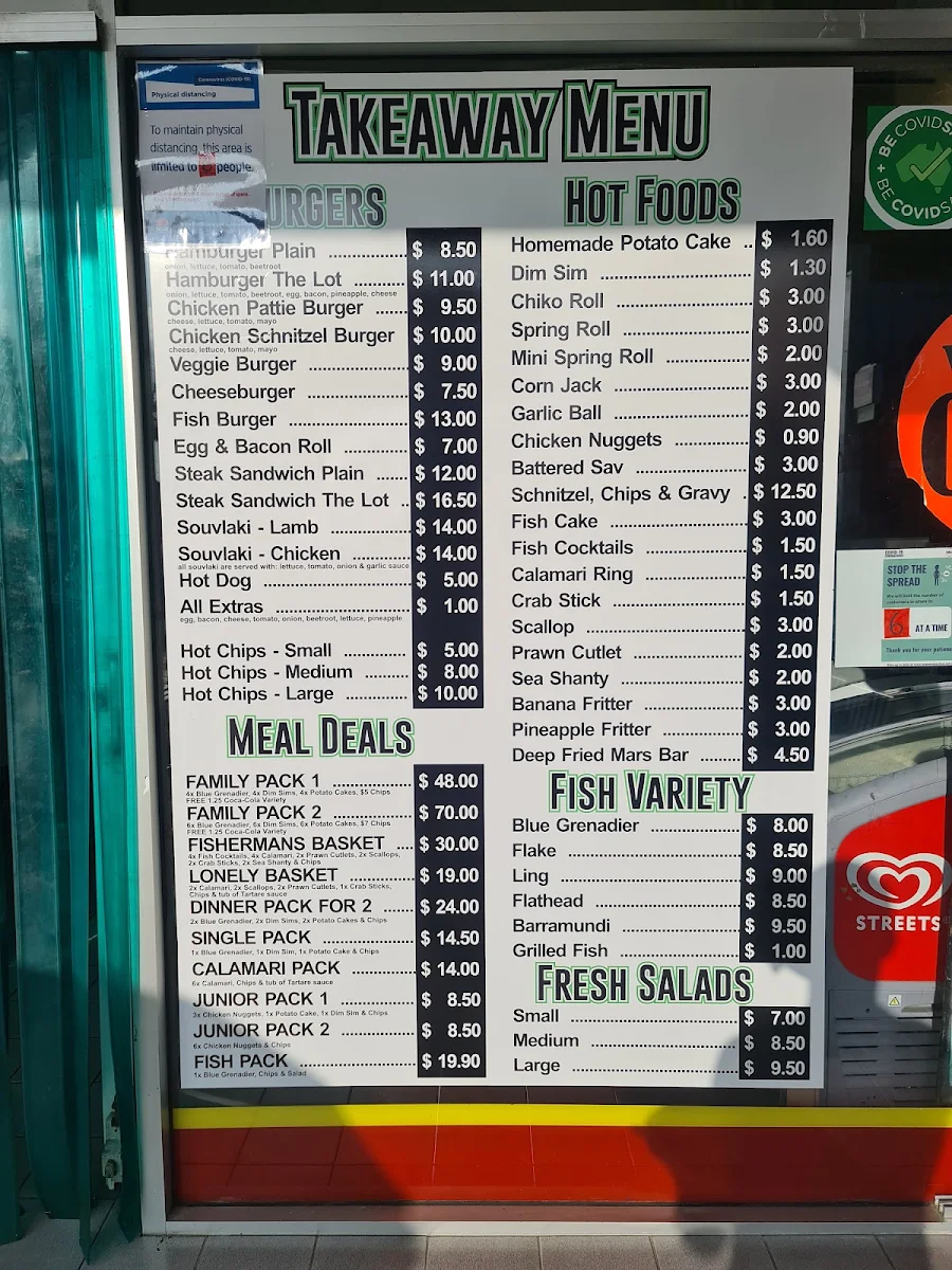 Menu, Eden Fish & Chips