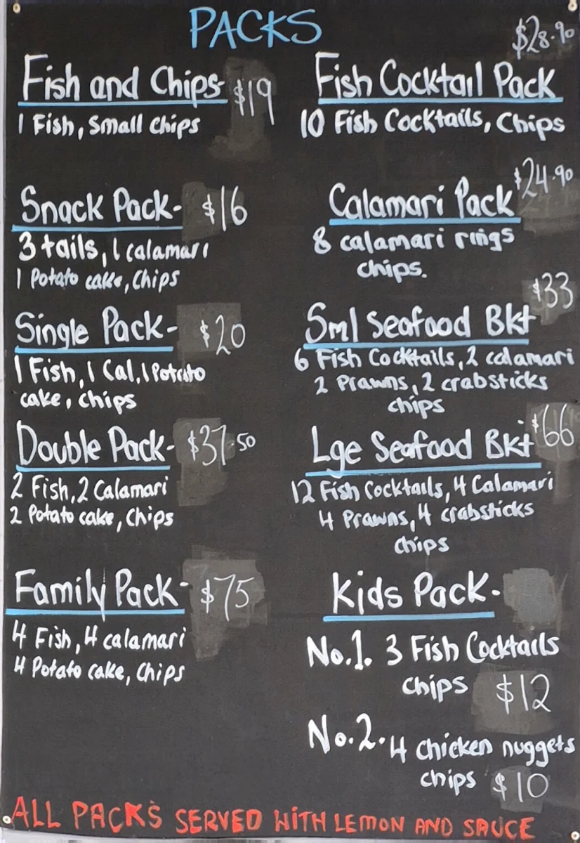 Menu, Eden Fish & Chips