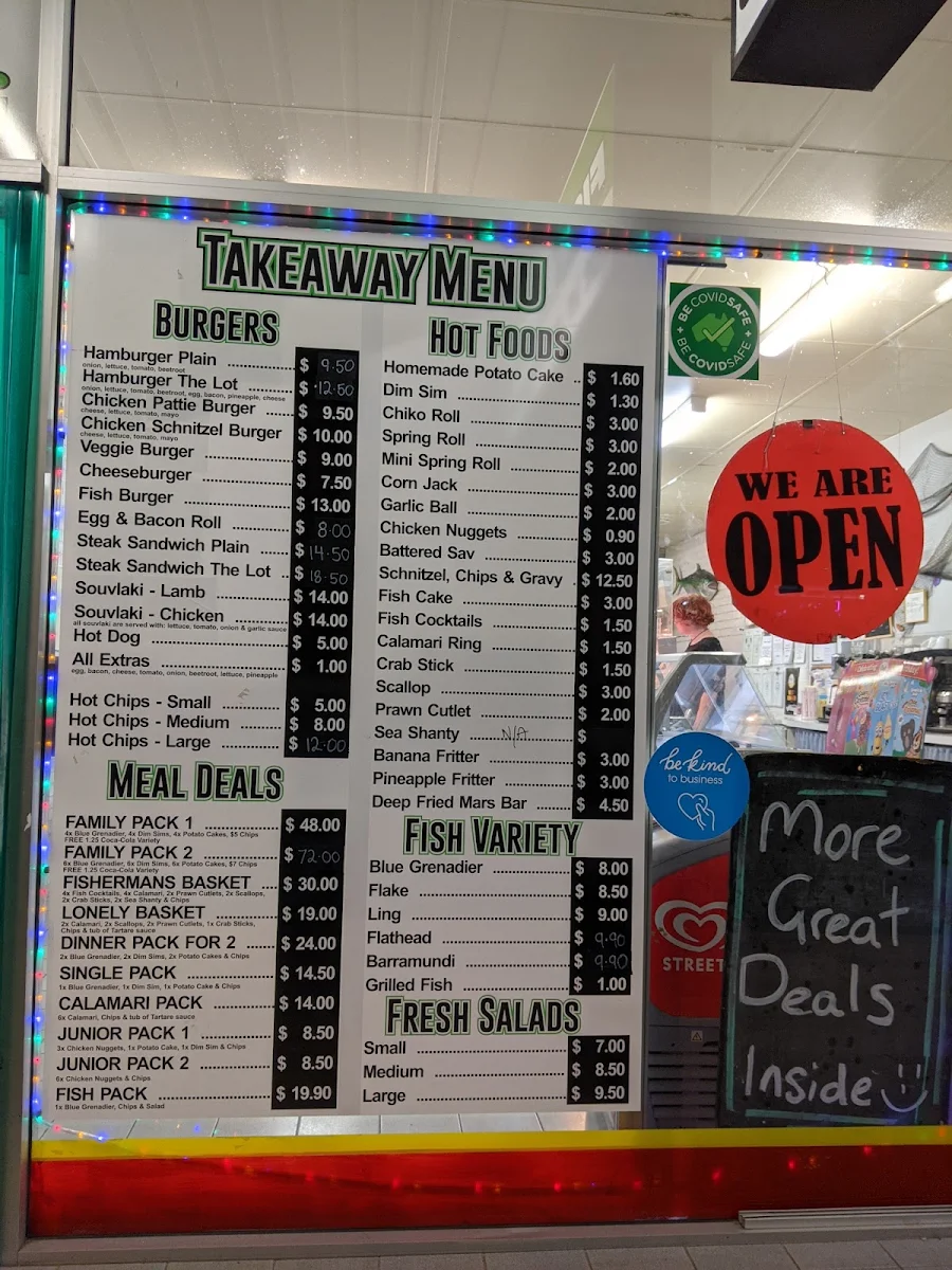 Menu, Eden Fish & Chips