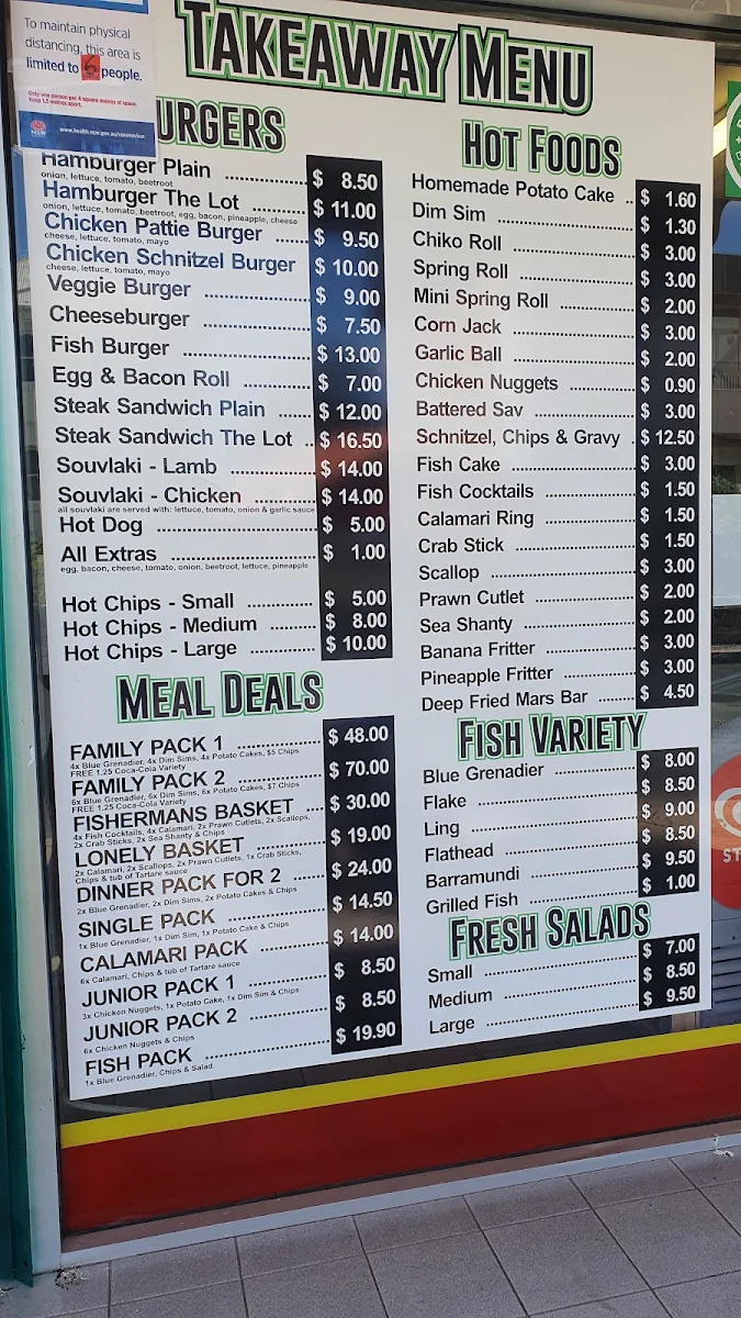 Menu, Eden Fish & Chips